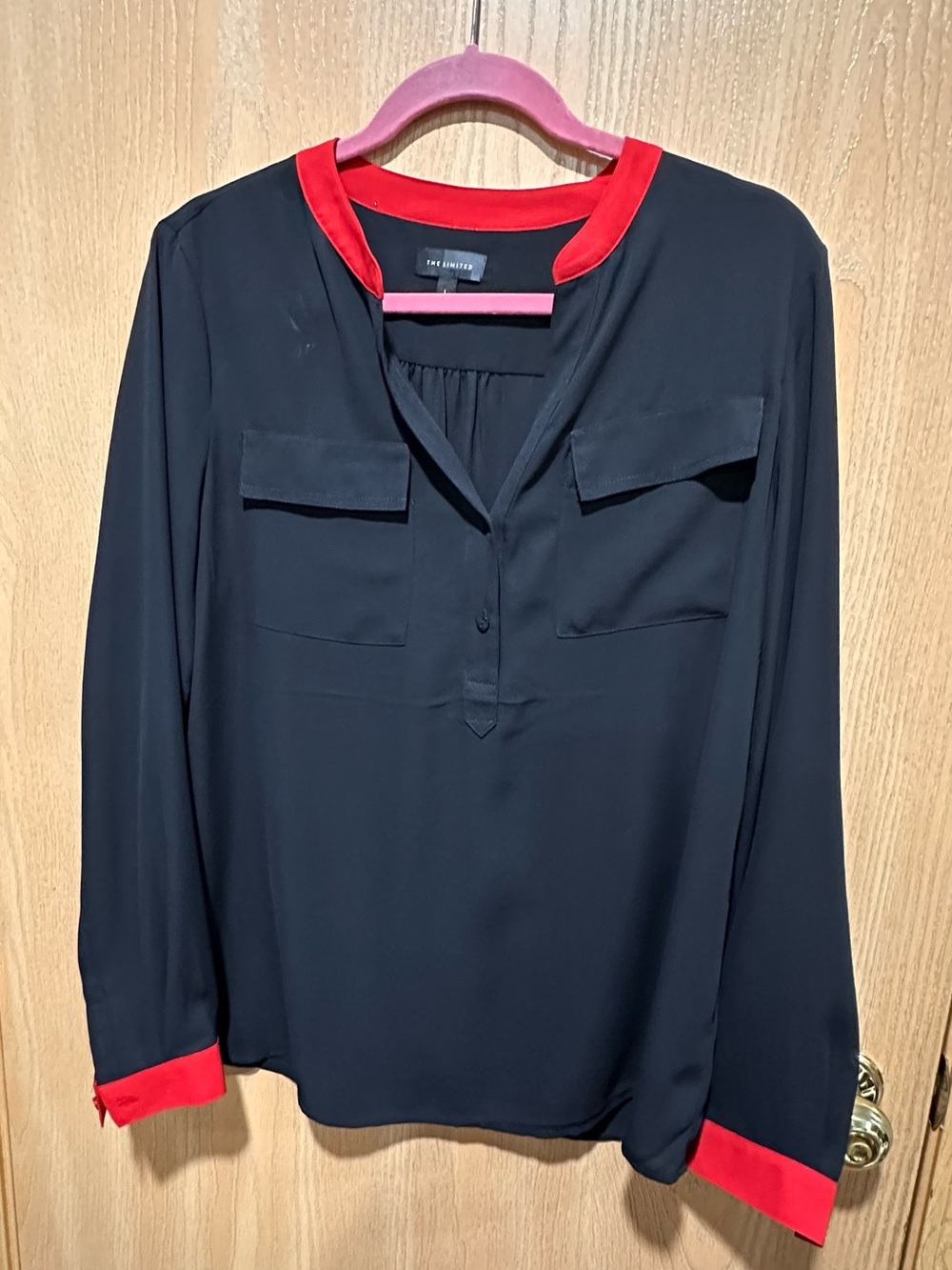 The Limited Black Tunic Blouse with Red Trim